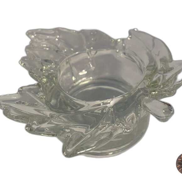 Vintage Clear Glass Fall Leaf Votive or Tea Light Candle Holder - Picture 1 of 3